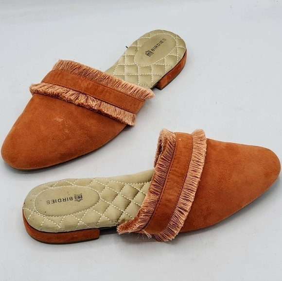 Birdies Ani Slide Coral Pink Fringed Mule Suede Leather Flat Size 8 - Picture 9 of 16